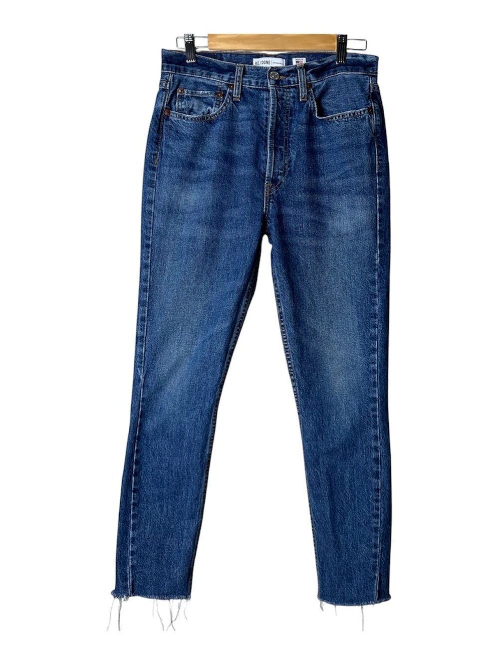 Re/Done Vintage Blue Straight-Leg Raw Edge Jeans Button Fly 28